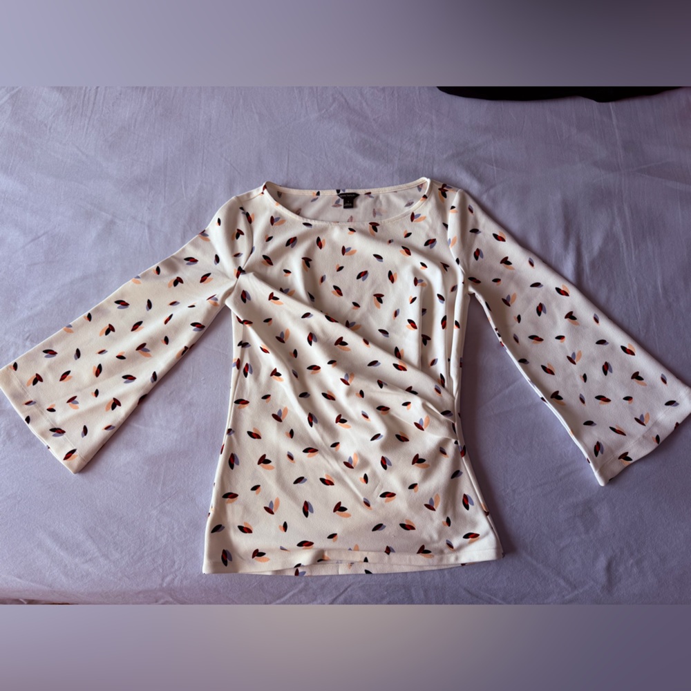 Ann Taylor Cream Blouse with Multicolor Leaf Pattern